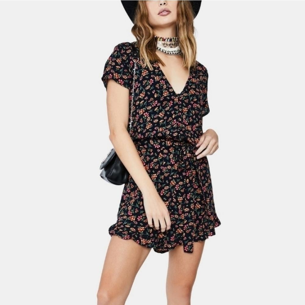 Lost + Wander Party Til Dawn Romper Black Floral